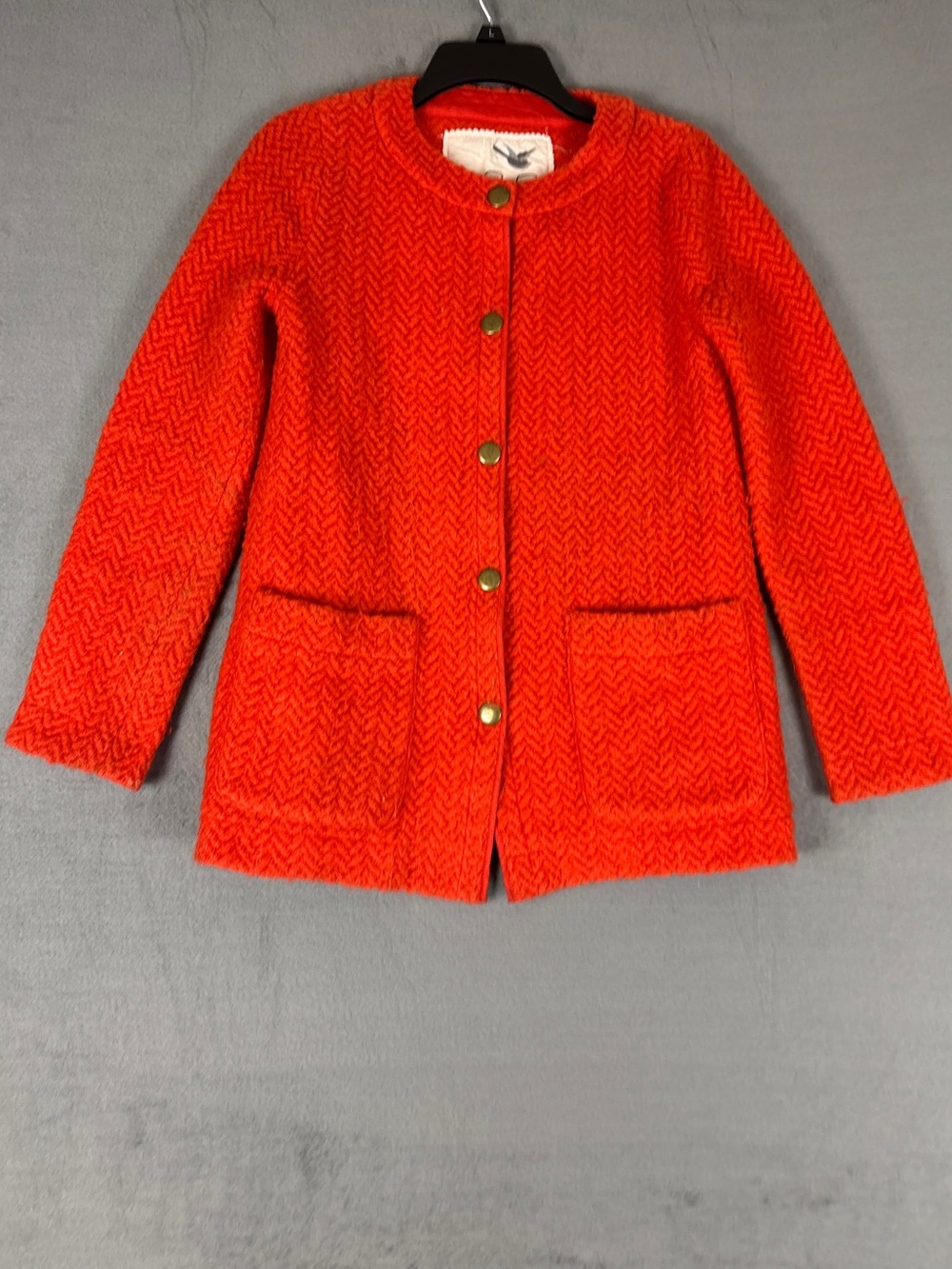 Tabitha Anthropologie Bright Orange Bouclé Button-Front Peacoat